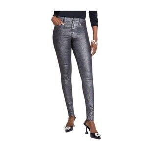 INC Womens 8 Black Shine Metallic Denim Mid Rise Skinny Jeans NWT CF47